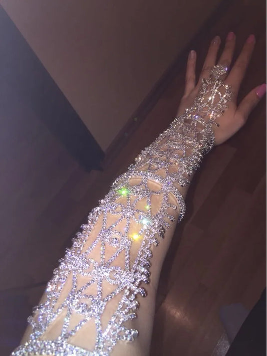 Women Copper Wrist Arm Double Three Band Bracelet Chains Slave Ring Statement Pave Crystal Rhinestone Hand Chain Cuff - Women Jewellery - Women Accessory