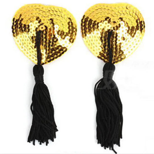 Hot 1pair Sexy Self Adhesive Lingerie Sequin Tassel Nipple Cover Breast Pasties Silicon Black Gold Red Women Lingerie