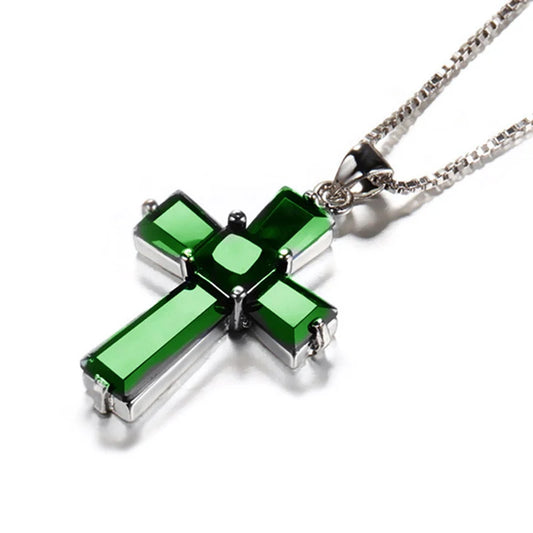 Classic Cross Design Pendant Created Emerald Stone Fashion Crucifix women jewellery