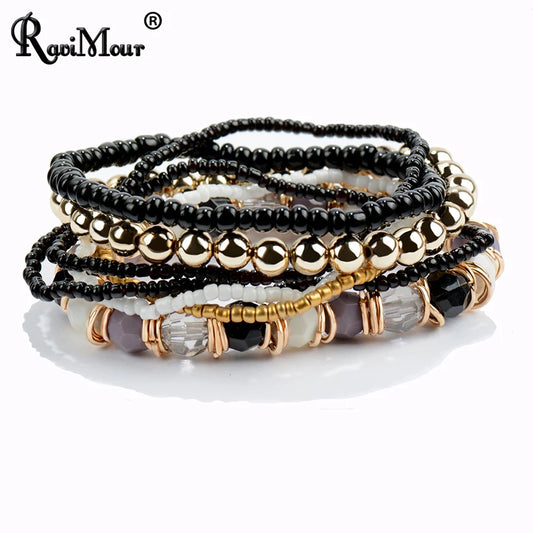 Bohemian Fashion Jewelry MutiLayer Beads Bracelets & Bangles for Women Elastic Strand Pulseras Mujer Femme Bijouterie - Women Jewellery - Girl Jewellery - Women Accessory - Girl Accessory