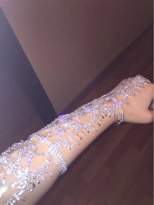 Women Copper Wrist Arm Double Three Band Bracelet Chains Slave Ring Statement Pave Crystal Rhinestone Hand Chain Cuff - Women Jewellery - Women Accessory