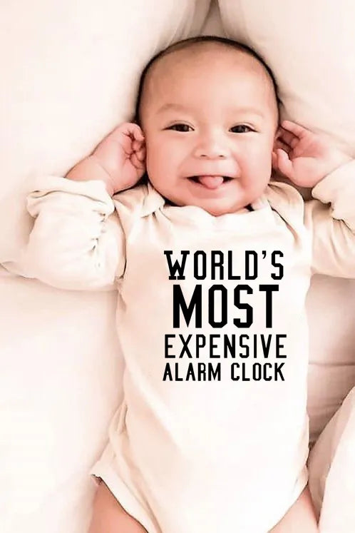 World's Most Expensive Alarm Clock Funny Printing Baby Rompres Romper Long Sleeve Jumpsuit Autumn Cloth Newborn - girl cloth - Baby Girls