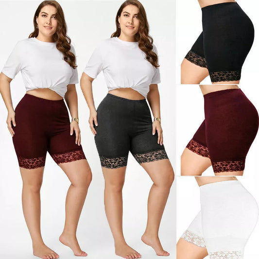 Plus Size Female Lace Splice Shorts Woman Leggings Elastic High Waist Shorts Sports Bottoms Lady Slim women short
