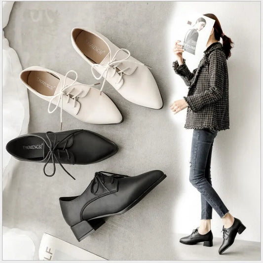 Spring Women's Dress Oxford Formal Work Footwear Black Flats Retro Fashion Single Microfiber Women Shoes