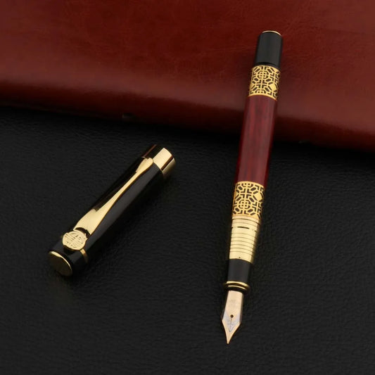 High Quality 530 Golden Carving Mahogany Luxury Business School Fountain Pen New Ink Pen Office Supplies