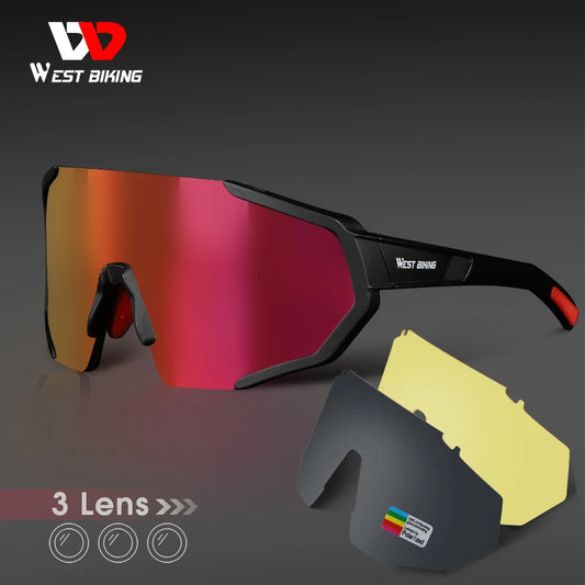 WEST BIKING Professional Polarized 3 Lens Cycling Glasses MTB Road Bike Sport Sunglasses Bike Eyewear UV400 Bicycle Goggles Sports - Athletic Cloth