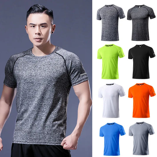 Solid Color Polyester T-Shirts Men Clothing Gym Slim Fit Wear Camiseta Casual T-Shirt Running Athletic Clothing