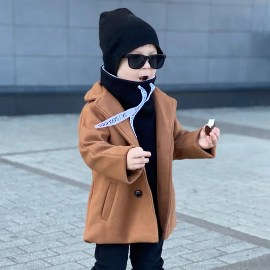 Wool Coat 5 Color Long Jacket Autumn Winter Kids Windproof Coat Children Clothing Warm Wool Coat Outerwear Boy Jacket - Girl Jacket