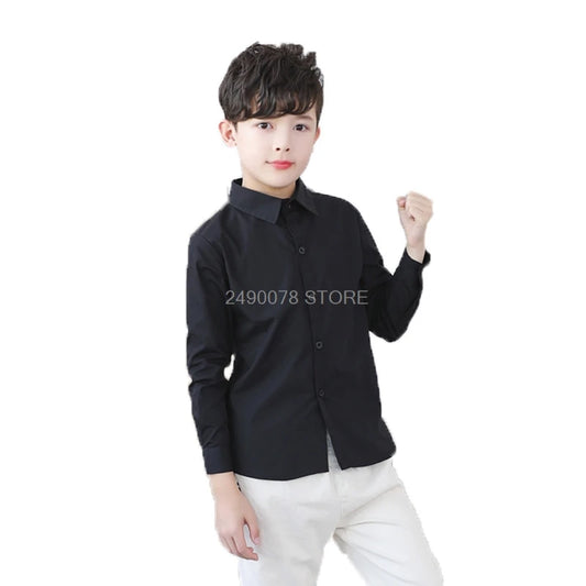Boys White Shirts for Kids Clothes Solid Cotton Formal Shirt for Teenagers School Performance Uniform 4-16 Years Old Boys Shirt - Boys Clothing