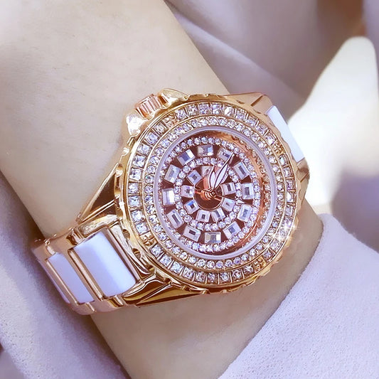 Diamond Famous Brand Fashion Ceramic Stainless Steel Clock Relogio women watch