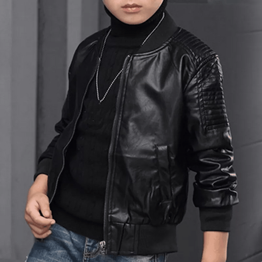 Autumn Winter Fashion Korean Children's Plus Velvet Warming Cotton PU Leather Jacket For 3-8Y Kids Jacket Outerwear Boy Jacket - Girl Jacket