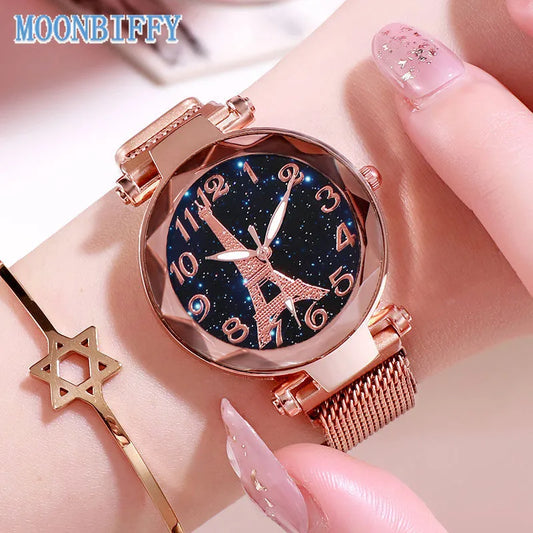 Eiffel Tower Star Simple Luxury Mesh Steel Belt Watch Wristwatch Relógio Feminino Gifts women watch