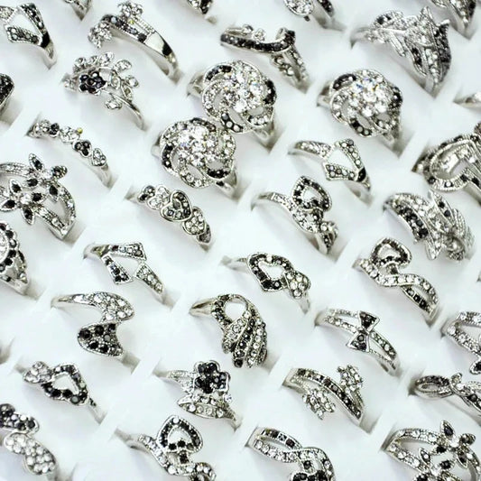 10Pcs Hot Sale Full Crystal Rhinestone Silver Plated Rings For Women Fashion Whole Jewelry Bulks Lots LR173- Women Jewellery - Girl Jewellery - Women Accessory - Girl Accessory