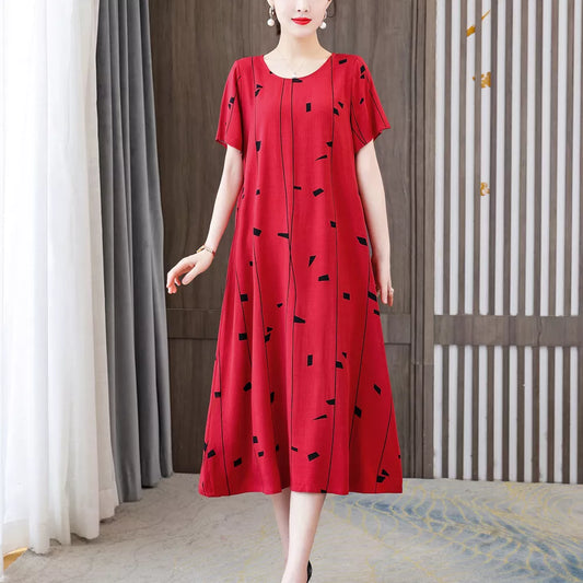 New Fashion Vintage Summer Dress For Women Dresses Print Regular Short Sleeve O-neck Women Casual - Women Plus Size Clothing - Women Sleep