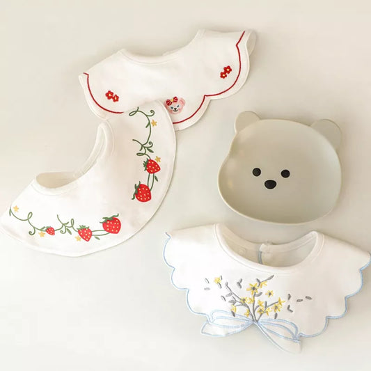 3Pcs Set INS Korean Style Cotton Bibs Cartoon Embroidery Burp Cloths Care Saliva Towel Kids Accessories Newborn - girl cloth - Baby Girls