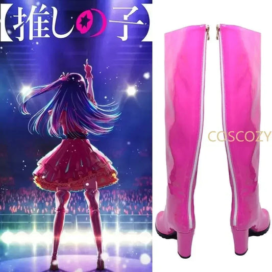 Ai Hoshino Cosplay Shoes Oshi No Ko Hoshino Ai Rose Pink Boots Pink PU Leather Boots Girls Shoes