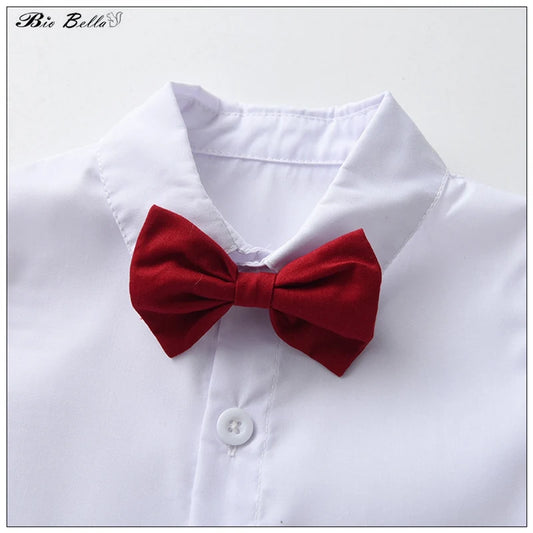 Kids Summer Clothes Suit Formal Gentlemen For 1-4 Year Outfits Short-Sleeve TShirt+Pants Belt Wedding Birthday Children Costume Boy shorts