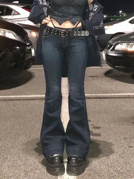 Rapcopter y2k Flare Jeans Vintage Low Waisted Cute Trousers Aesthetic Streetwear Casual Cargo Pants Women Korean Distressed Jean Women Jeans