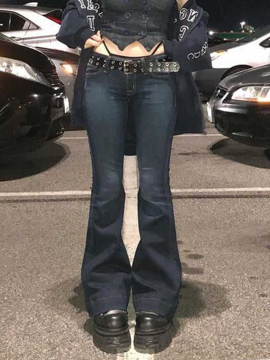 Rapcopter y2k Flare Jeans Vintage Low Waisted Cute Trousers Aesthetic Streetwear Casual Cargo Pants Women Korean Distressed Jean Women Jeans - Girls Jeans