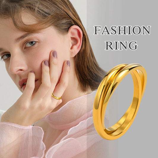 Interlocked Rolling Rings Party Jewelry Gold Color Stainless Steel Circle Stackable Finger Band Women Contemporary