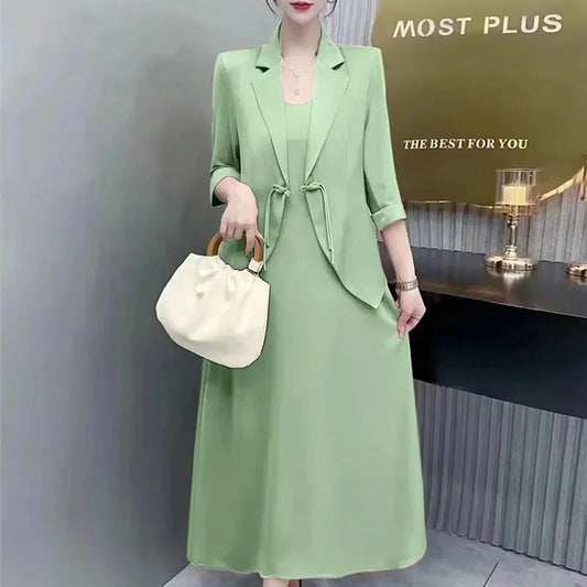 Popular online fashion import high-end suit suit skirt spring and summer heavy industry thin suit+Slip Women Dress For Work