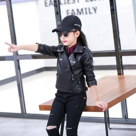 Children Black Pu Jackets Kids Baby Leather Jacket Spring Autumn Cool Children Clothes Overcoats 3-14T Boy Jacket - Girl Jacket