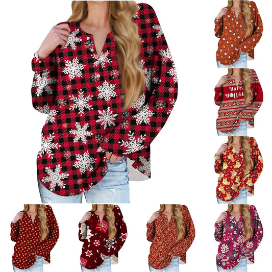 Woman Retro Colorful Print Buttons Blouse Shirt Autumn Long Sleeve Turn-down Collar Ladies Streetwear Plus Size Blusa Women Casual - Women Tops