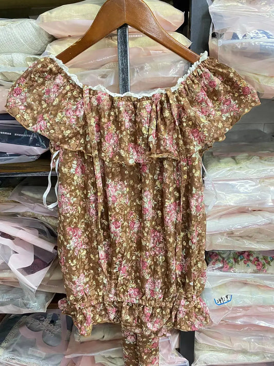 Sales Japan Liz Lisa Knitted with Lace Floral Printed Ribbon Suspenders And Back Tied Shirts women tees