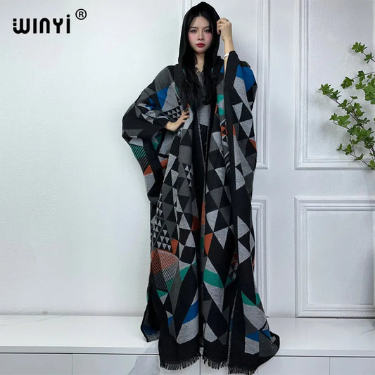 WINYI new Winter dress outfits Women high-quality Coat Loose Thick Warm Female kaftan Coats poncho dress Hooded mop coat Abaya Women Vests