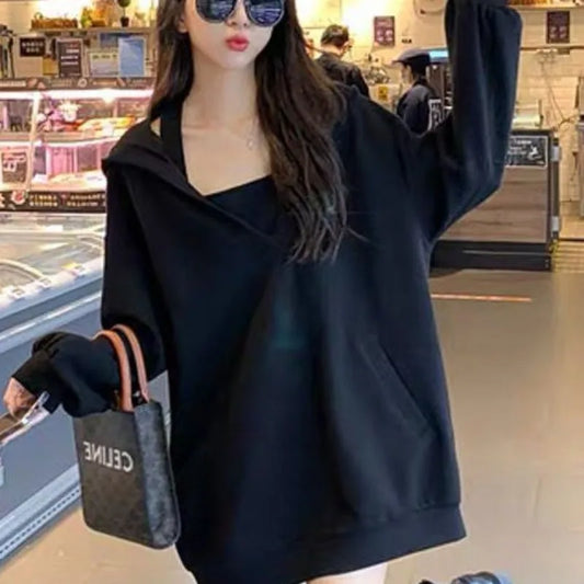 Fall Winter New Plus Size Woman Hoody Hooded Sweatshirt Jacket Two Piece Halterneck Slim Camisole Top Hoodies Women Tees - Women Casual