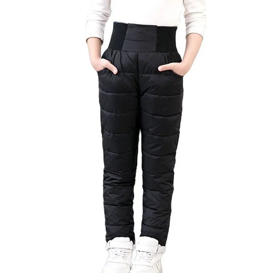 Casual Girl Boy Winter Pants Cotton Padded Thick Warm Trousers Waterproof Ski Pants 10 Years Elastic High Waisted Boys Clothing - Boys Short - Boys Shirt