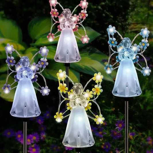 Solar LED Angel Lights Waterproof Outdoor Garden Decoration Lights Landscape Yard Cemetery Stake Lights Patio Lawn Night Lamp Patio Garden