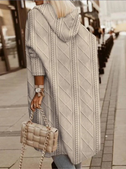 Autumn Winter Long Hooded Jacket Fashion Long Sleeve Sweater Cardigan Loose Jacquard Hooded Knitted Girl Jacket