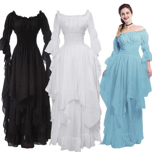 Vintage Victorian Medieval Dress Renaissance Black Gothic Women Cosplay Halloween Costume Princess Gown Women Plus Size Clothing - Women Prom