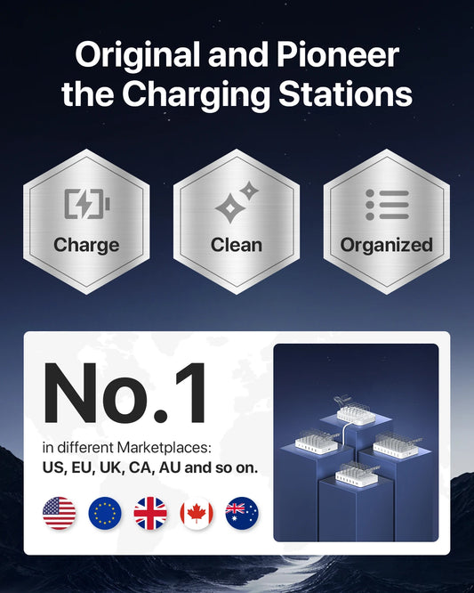 SooPii 50W/10A 6-Port USB Charging Station for Home and Office 6 Cables Included for Phones Tablets and Other Electronics Accessories - Decoration - Electronics Showcase - Wireless