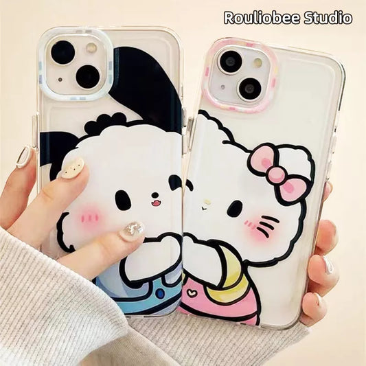 Kawaii Hello Kitty Phone Case Sanrio Cartoon Pochacco iPhone 14 13 12 11 X Xs Plus Pro Max Protective Shell Toy Christmas Gifts Cell Accessories