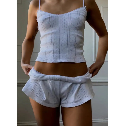 Y2K Lace Trim Shorts Sets Floral Print Clothes Set Knit Crop Cami Top Bodycon Shorts Summer 2pcs Aesthetic Outfits women lounge