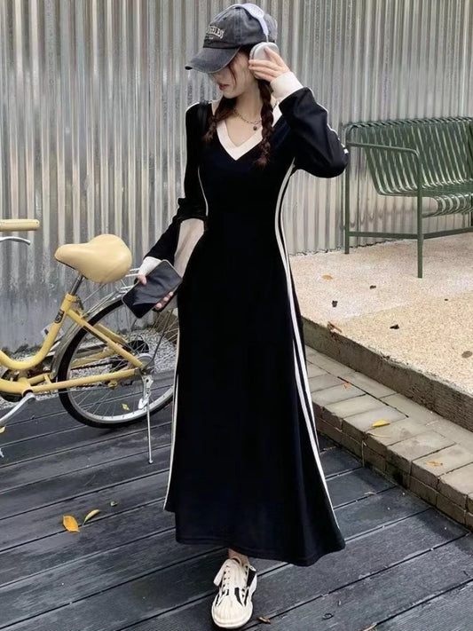 Plus Size 4xl 5xl Casual Slim Long Sleeve Dresses Summer Black Office Lady Womens Clothing Spring Korean Fashion Elegant Women Work Dress