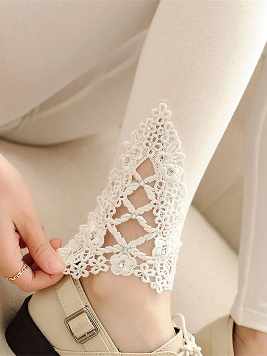 CHSDCSI Sexy Lace Fitness Leggins Woman Leggings mujer Diamond Elastic High Waist Pant Casual Pants White Black women legging