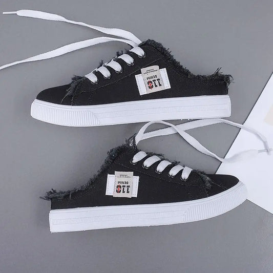 Canvas Summer Breathable White Lace Up Comfy Casual Large-Sized Outdoor Girls Shoes