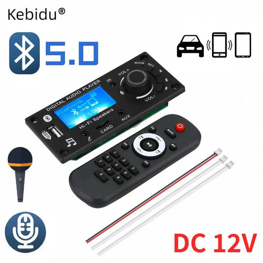 Bluetooth 5.0 Digital Player Microphone DC LCD Decoder Board FM Radio USB AUX for Car Home Audio