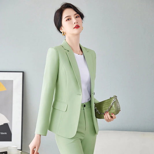 Elegant Green Formal Pantsuits with Jackets Coat and Pants Professional Business Work Wear Blazers Trousers Set OL Styles women suiting