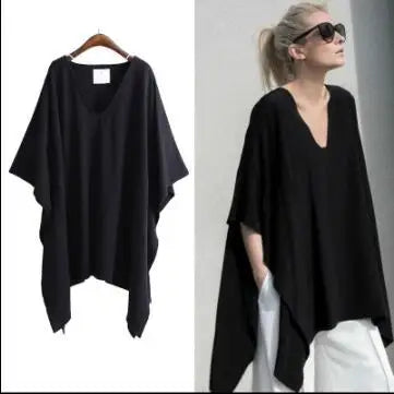 Plus-size Batwing Sleeves Elegant V-neck Shawl Shirt Woman 3/4 Sleeve Office Tunic Top Plus-size Dress 5XL Women Tops - Women Prom - Women Work Dress - Women Casual