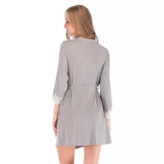 Modal Cotton Robes for Women Sexy Bathrobe Lace V-neck with Belt Comfortable Wedding Home Sleepwear Bride Robes Nightgown women lounge