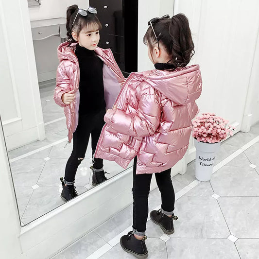 Winter Teen Kids Parka Snowsuit Fashion Bright Waterproof Outerwear Children Clothing 4 6 8 10 12 14 Years girl jacket