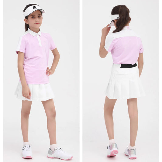 PGM Girl Golf Kids Badminton Table Tennis Short High Waist Pleated Golf Clothing Fitness Running Wear QZ069 Girl Skort