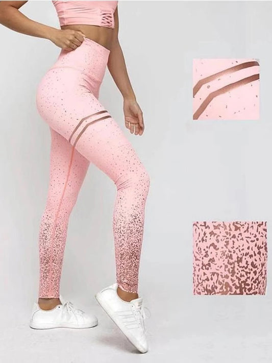 LAISIYI Woman Leggings No Transparent Metallic Foil Print Leggings Exercise Fitness Patchwork Push Up Female Pants women legging