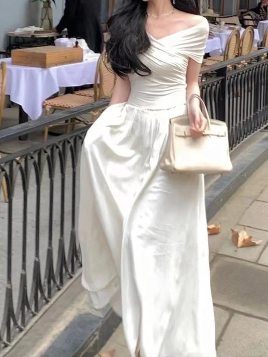 Elegant Fashion Woman White Dress Spring Summer Vintage A-line Party Long Vestidos Female Chic Birthday Robe New women casual - women prom