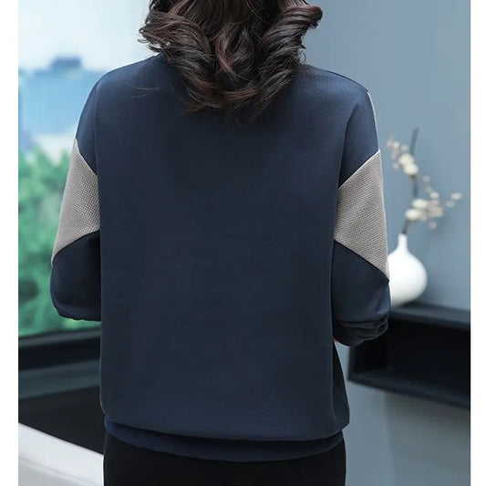 Korean Simple Style Patchwork Long Sleeve Loose Cotton Ladies Spring Autumn Women's Casual All Match T-shirts Clothing women tops