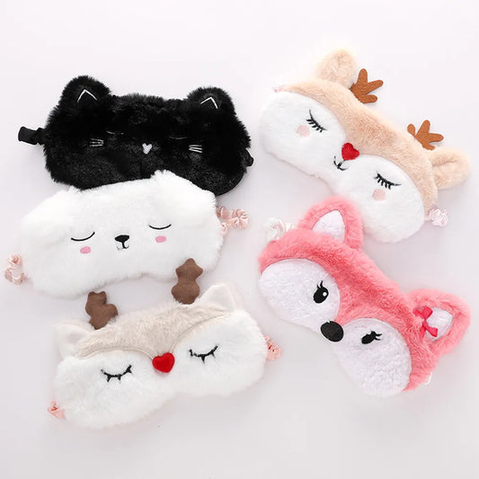 Cute Mask Eye Sort Bandage Plush Blindfold Cover Sleeping Dream For Girl Women Night Animal Eyepatch Nap Relax Health Care women sleep